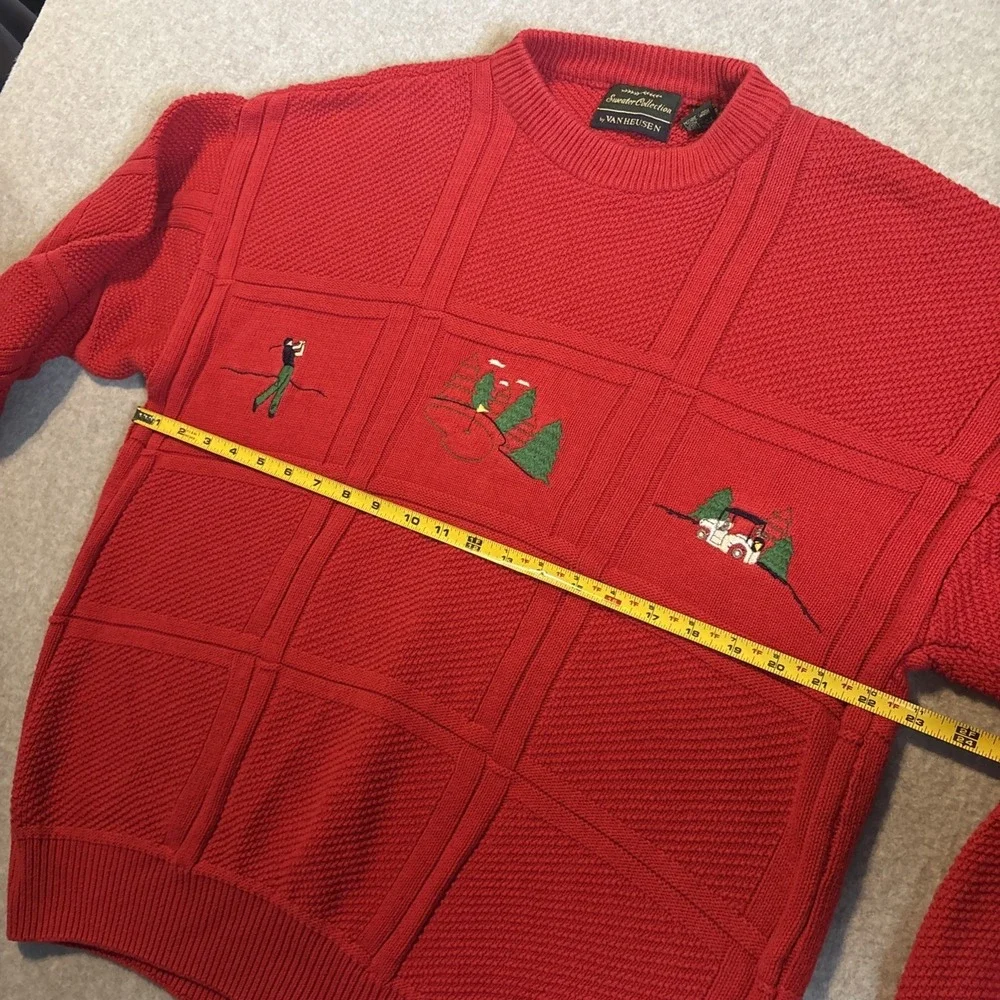 Vintage‎ Red Cable Knit Golf Sweater Men's M Sweater Collection By Van Heusen